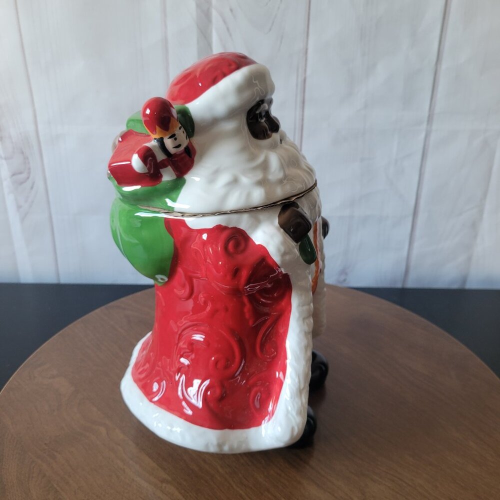 African American Black Santa Ceramic Cookie Candy Jar Santa’s Christmas Workshop - Picture 2 of 9